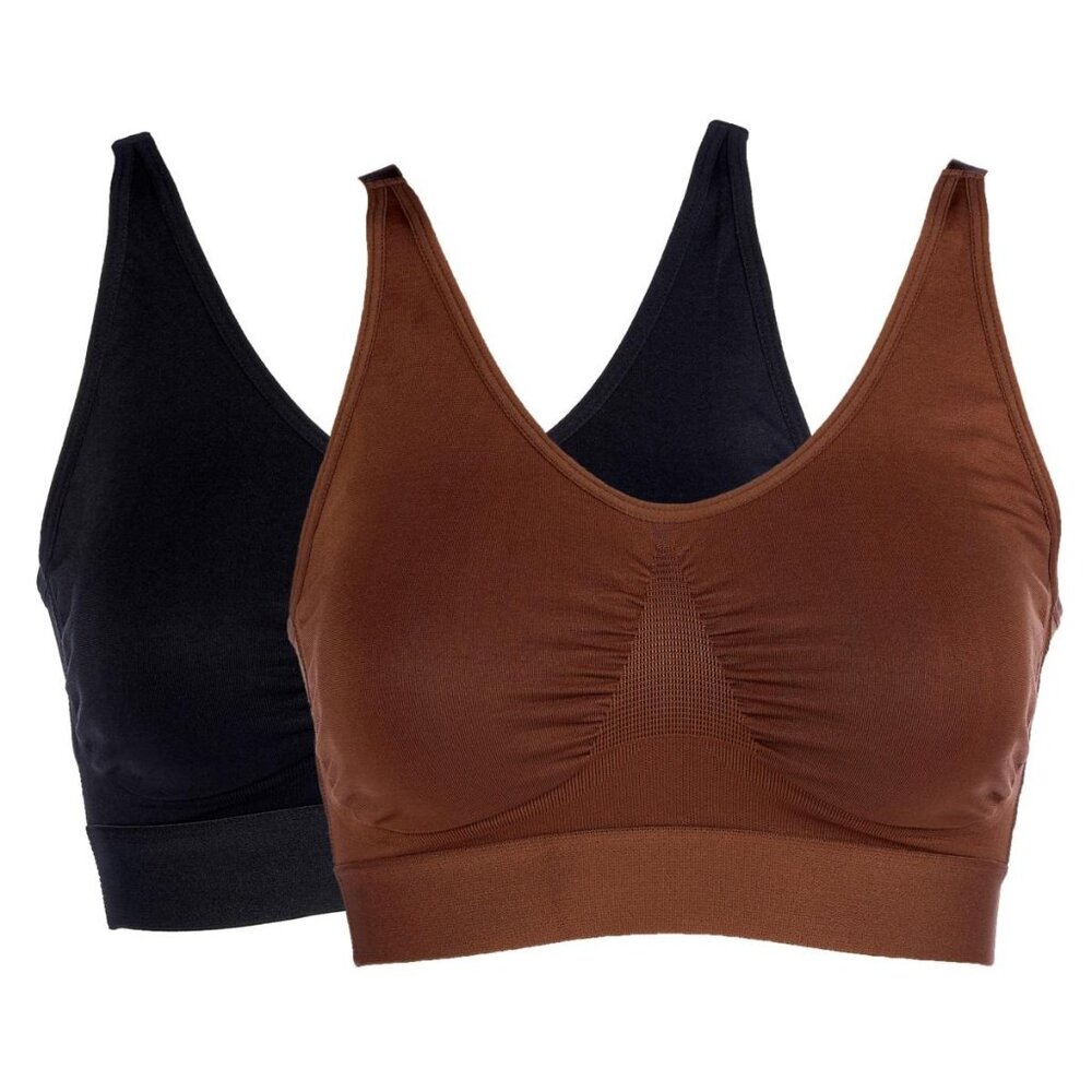 Rhonda Shear 2 Pack Crossback Ahh Bra Size XL Seamless Black Brown 581.14